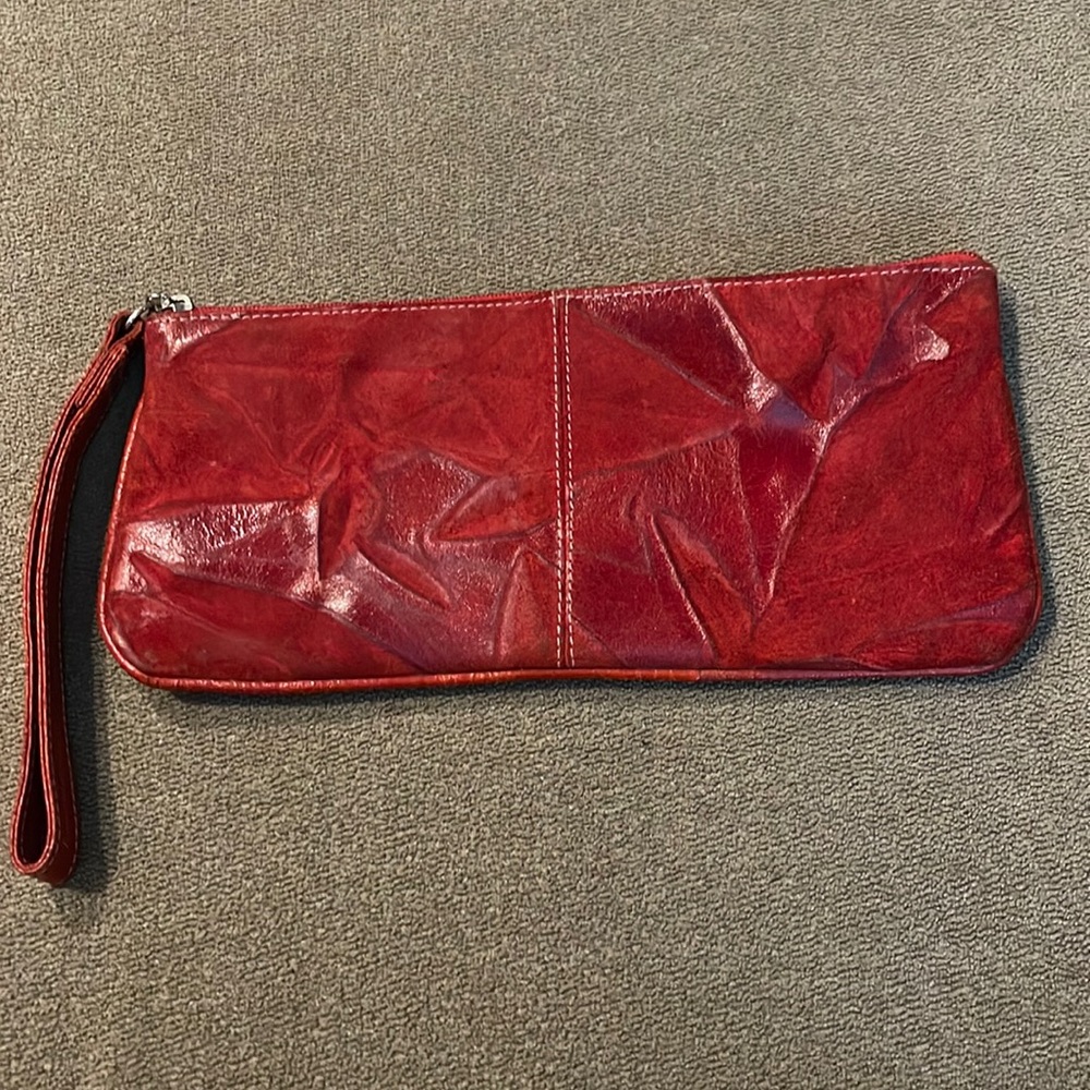 Genuine Leather Made in India Red Clutch Purse with Wrist Strap
